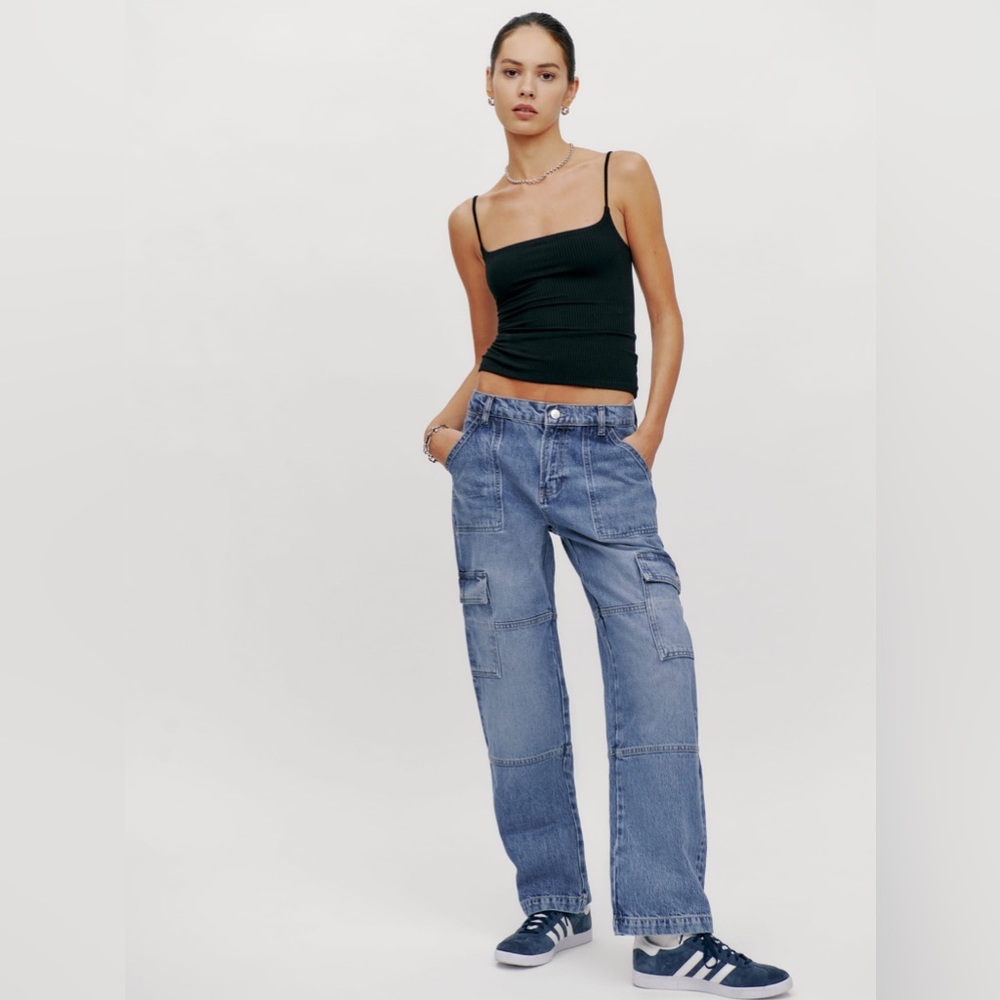 Reformation McKenna Mid Rise Slouch Cargo Jeans size 25